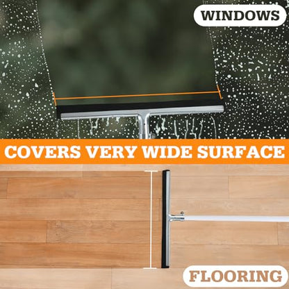 Lasnten 4 Pcs Double Foam Floor Squeegee for Concrete 22 Inch Industrial Floor Scrubber Stainless Steel Cleaning Squeegee with Rubber Heavy Duty Broom EVA Foam Blade for Garage Window Pool - size: 22 Inch