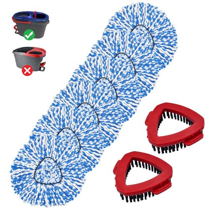 Mop Head Replacement Compatiable with Ocedar RinseClean 2-Tank System, Mircofiber Mop Heads Refill and Scrub Brush for O Cedar Rinseclean Spin Mop, 6 Pack Mop Refills & 2 Scrub Head for Floor Cleaning - color: 6 Pieces Blue Heads & Base & Brush