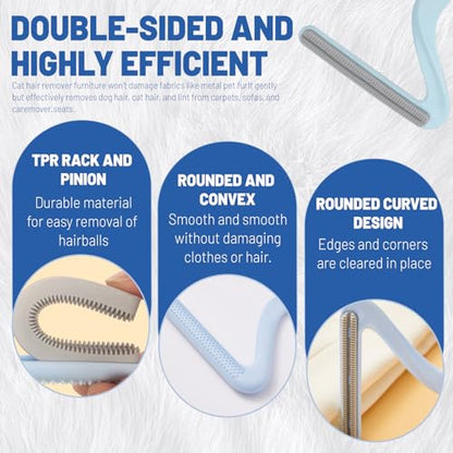 LELE LIFE 3pcs Pet Hair Removal Tool, Double-Sided Carpet Scraper Pet Hair Remover Carpet Rake, Cat Dog Hair Remover for Couch Rug Furniture Car