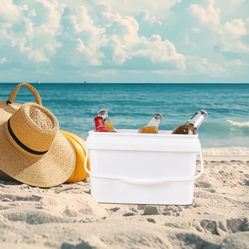 4 Pcs 3 Gallon Plastic Rectangular Bucket with Lid and Handle, White | Carry Handle, Leak-Proof Seal, Multi-Purpose Storage Pail, for Food Liquid Dry Goods ﻿ ﻿ - size: 3 gallon, style: Rectangular