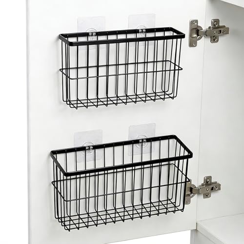 FAMNONE 2 Pack Adhesive Cabinet Door Organizer – 5.9” Deep Lid Organizer for Cabinet, No Drill Wall Mounted Storage Box for Pantry Door, Kitchen & Bathroom Space Saving Organizer - size: 11*10.2 in