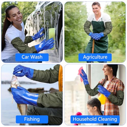 AUAUY 27" PVC Chemical Resistant Gloves, Rubber Gloves Heavy Duty, Waterproof Reusable Long Sleeve Glove for Cleaning - color: Blue