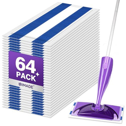 UNIMADE 64 Count Mop Pad Refill Compatible with Swiffer WetJet, Disposable Multi-Layers Mopping Pads for All Hard Surface, Especially Hardwood Floor, Super Absorbent Spray Mopping Pad Refills - size: 64 Count