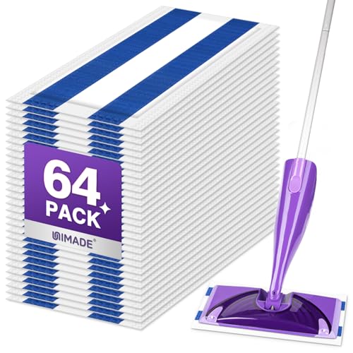 UNIMADE 64 Count Mop Pad Refill Compatible with Swiffer WetJet, Disposable Multi-Layers Mopping Pads for All Hard Surface, Especially Hardwood Floor, Super Absorbent Spray Mopping Pad Refills - size: 64 Count