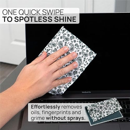Microfiber Wholesale Quick Cloth Glasses Cleaning Cloths–5x7 Paisley 2-Pack with Case | Double-Sided Lens Cleaner for Eyeglasses, Camera, Screens & Glass | Reusable Microfiber Glass Polishing Cloths - color: White Paisley, size: 5"x7"