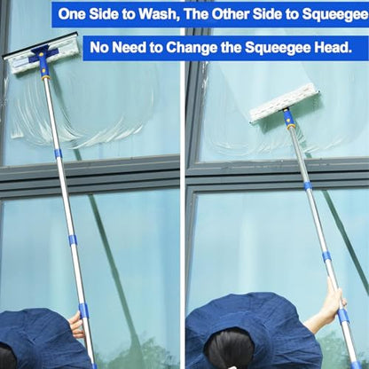 86.6" Window Squeegee Cleaner,2 in 1 Window Cleaning Tool Kit,Shower Squeegee with Extension Pole，Glass Cleaning Tools for Shower Glass,Indoor/Outdoor High Window Cleaning-Two Pads - size: 86.6"