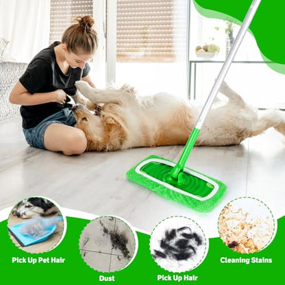 AmaVins 8 Pack Reusable Microfiber Mop Pads Compatible with Swiffer Sweeper, Dry Sweeping Cloths & Wet Mopping Cloths, Washable Pads for Surface/Hardwood Floor Cleaning (Mop is Not Included) - color: Green 8 Pack