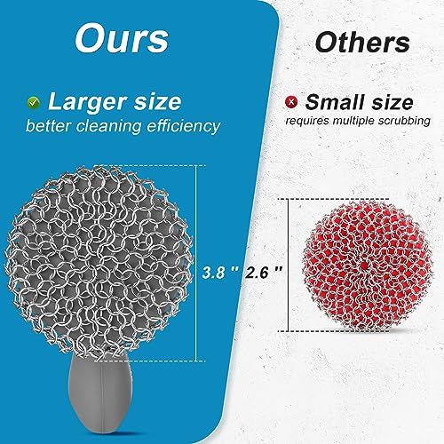 SUBEKYU Cast Iron Scrubber with Silicone Handle, Stainless Steel Cast Iron Skillet Cleaner Chainmail Scrubber for Pans, Grey - color: Gray