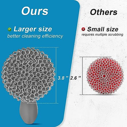 SUBEKYU Cast Iron Scrubber with Silicone Handle, Stainless Steel Cast Iron Skillet Cleaner Chainmail Scrubber for Pans, Grey - color: Gray
