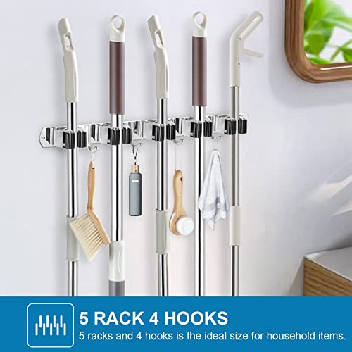 IMILLET 2 PACK Stainless Steel Mop and Broom Holder and 1 PACK Wooden Broom Holder