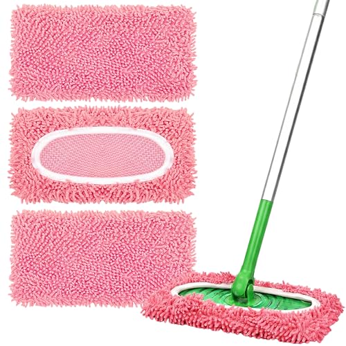 3Pcs Reusable Microfiber Mop Pads Compatible with Sweeper Mop, Washable Wet Mopping Pads & Dry Sweeping Cloths Refills for Hardwood/Multi-Surface Floor Cleaning (3Pcs Pink) - color: Pink, size: 3Pcs