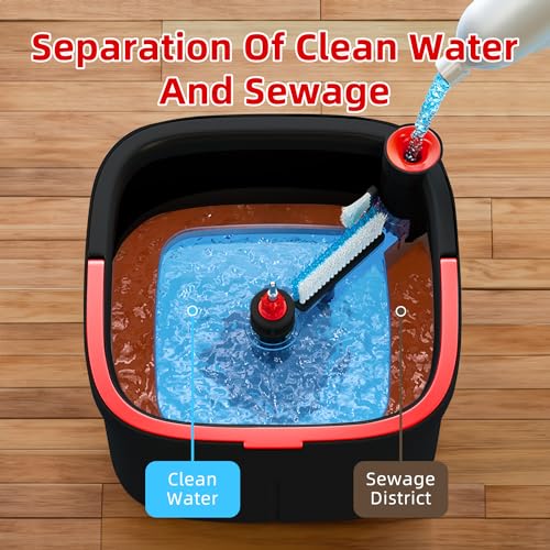 Spin Mop and Bucket Set with Self Separation Dirty and Clean Water System with 14 Pads, Square Mop Bucket Self Wringing 360° Rotating Clean Mop-Head for Hardwood Tile Marble Floors (Black+Red - size: Black+Red Mop Set with 14 Pads