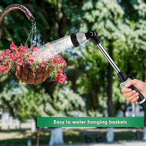 RESTMO Metal Watering Wand, Heavy Duty Garden Hose Wand with 180° Swivel Ratcheting Head, 16'' Hose Nozzle Sprayer with 7 Spray Patterns and Flow Control, for Water Hanging Baskets and Shrubs, Black - color: Black
