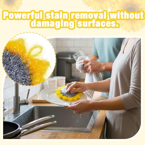 Breling 6 Piecs Fun Sunflower Shape Dish Sponge Gifts Dual Sided Non Scratch Dish Washing Scrubbers, Reusable Household Cleaning Kitchen Tools for Dishwashing Cookware Spring Kitchen Decor - style: Sunflower