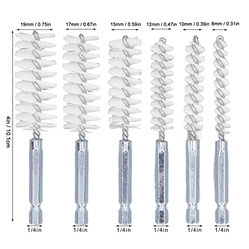 Bore Brush Cleaning Set 6PCS 14 Inch Hex Shank Nylon Brushes for Power Drill, Impact Driver, and General Cleaning - size: Nylon (White)