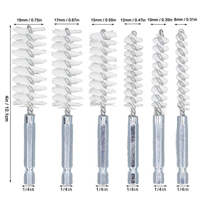 Bore Brush Cleaning Set 6PCS 14 Inch Hex Shank Nylon Brushes for Power Drill, Impact Driver, and General Cleaning - size: Nylon (White)