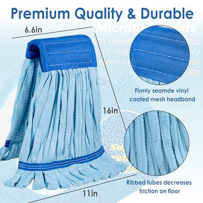 10-Pack Large Microfiber Tube Mop Refill Heads, 400 GSM, Commercial Wet Mop Replacement Heads, Thick Microfiber Fiber, Blue - size: 10 Pack