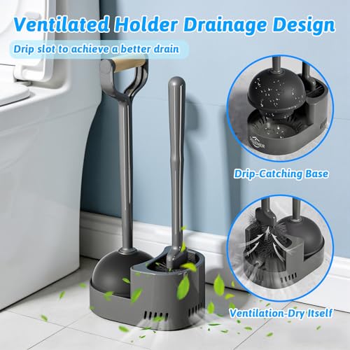 Sellemer Toilet Brush and Plunger Set, Curved Design Head Toilet Bowl Brush for Deep Cleaning, Heavy Duty Plunger for Bathroom, Grey, 2 Pack - color: Gray