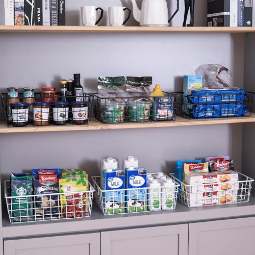 3 Pack Extra Large Wire Basket with Metal Handles, Metal Basket for organizers and storage, Wire Storage Baskets for Pantry, Cabinet, Fridge, Kitchen, Wardrobe, Garage, Bathroom, Black - size: 3PC Extra Large Basket Black