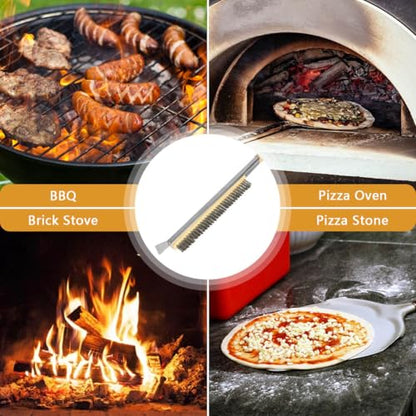 Aolso Pizza Oven Brush, 26" Brush and Stainless Steel Scraper for Pizza Stone, BBQ Grill Cleaning Brush Non Scratch Heat Proof Stainless Steel Bristles with Screwdriver for Pizza Oven and Accessories - color: 26" Stainless Steel Bristles