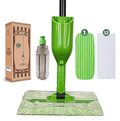 Eyliden Spray Mop for Hardwood Tile Vinyl, Small Spaces Cleaning, 13 Pads | 12 Disposable & 1 Washable Pad, Works with Cleaner, 360° Head, 13oz Bottle, No Bucket, Wet Dry Floor Sweeper for Apt Dorms RV