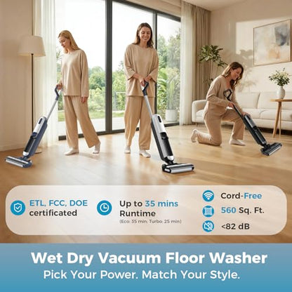 OLIXIS Wet Dry Vacuum Cleaner, Cordless All-in-One Vac Mops, Vacuum Mop with Self-Cleaning System, Dual Water Tank Design, Tangle-Free Brush, Dual-Edge Cleaning, 35-Min Runtime - color: Jet Black