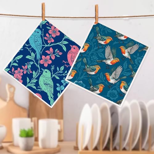 2 Pcs Vintage Bird Swedish Dishcloths for Kitchen, Absorbent Reusable Paper Towels & Cellulose Sponge Cloths, Songbird Nature Kitchen Towels for Washing Dishes, Housewarming Home Gifts for Women - color: Sz 1394