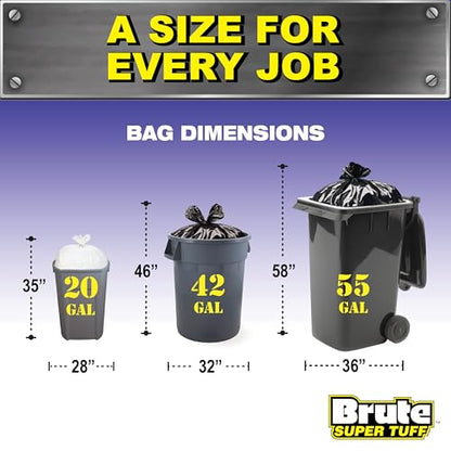 Brute Super Tuff Heavy Duty 2.0 MIL Contractor Bags, Large Trash Bags, Twist Tie Closure, Black, 42 Gallon, 20 Count - size: 20 Count (Pack of 1), style: Contractor (42 Gallon)