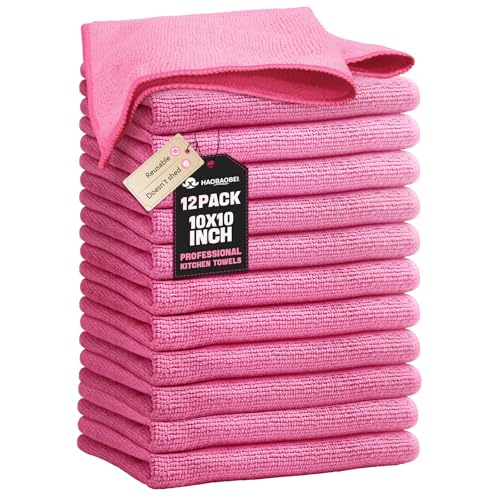 Kitchen Dish Cloths, 12 Pack, 10 x 10 Inches, Soft Absorbent Dish Towels, Lint Free Reusable Dish Rags for Dishwashing, Drying and Daily Cleanup, Hot Pink - color: Hot Pink