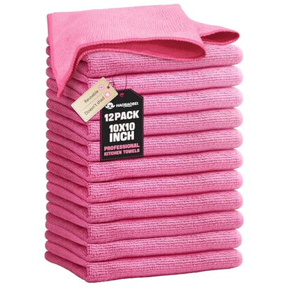Kitchen Dish Cloths, 12 Pack, 10 x 10 Inches, Soft Absorbent Dish Towels, Lint Free Reusable Dish Rags for Dishwashing, Drying and Daily Cleanup, Hot Pink - color: Hot Pink