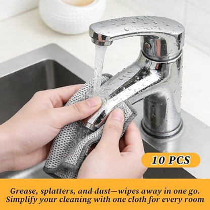 Double Layer Multipurpose Non Scratch Scouring Pads Kitchen Dish Rags Cleaning Cloths for Home Cooktop Use 10 Pack - color: Silver 10-pack