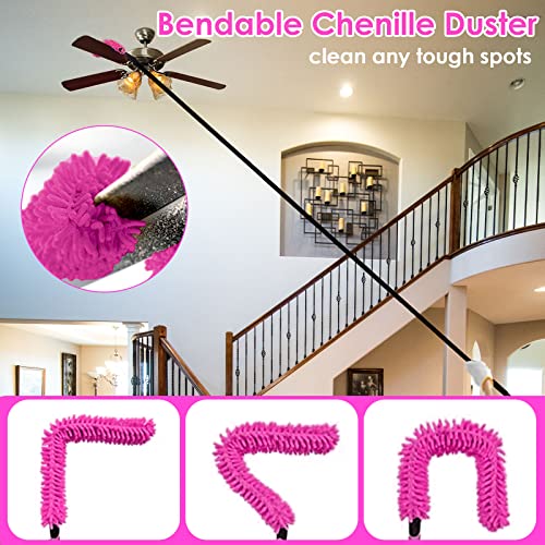 CALBEAU 8 Foot Dusters for Cleaning, Duster with Extension Pole, Microfiber Feather Duster Used for Cleaning Ceiling Fan, High Window, Blinds, Shutters, Sofa, Cobweb Duster for Home (12 PCS)