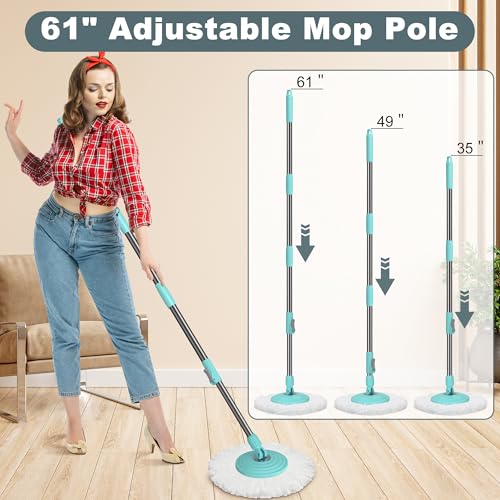 Spin Mop and Bucket System, Mop and Bucket with Wringer Set,Mops for Floor Cleaning,Household Supplies Tools with 6 Replacement Refills,61" Extended Handle for Household Hardwood Floor - Green - size: Light Green Mop Bucket + 6 Mop Heads