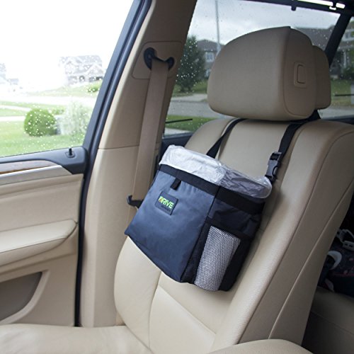 Drive Auto Car Trash Can - Leakproof, Hanging Garbage Bin with Black Adjustable Strap and Trash Bags - Truck & Car Accessories for Men and Women - 2-Pack