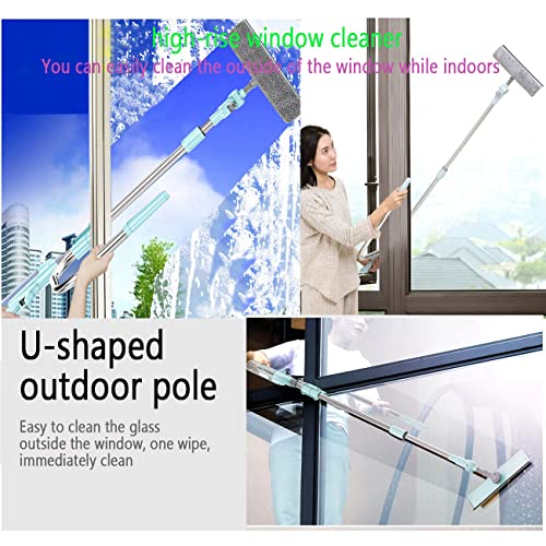 Window Cleaner Tool Kit with Telescopic U Shaped Pole,Squeegee for Window Washing,Water Sprayable,Rotatable Cleaning Head,Clean Inside and Outside Windows Without Leaving Dead Ends