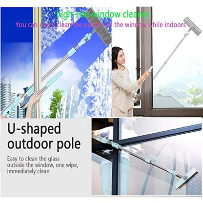 Window Cleaner Tool Kit with Telescopic U Shaped Pole,Squeegee for Window Washing,Water Sprayable,Rotatable Cleaning Head,Clean Inside and Outside Windows Without Leaving Dead Ends