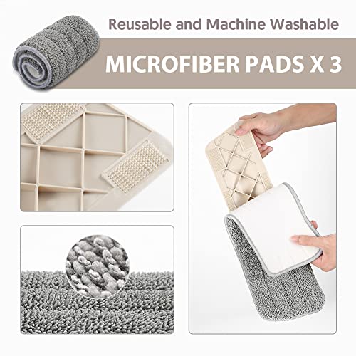 HOMTOYOU Spray Mops for Floor Cleaning: Wet Mop with 3 Washable Pads | Microfiber, Multi-Surface Floor Cleaning, Wet and Dry Use, Rotating Head, 410ML Refillable Bottle