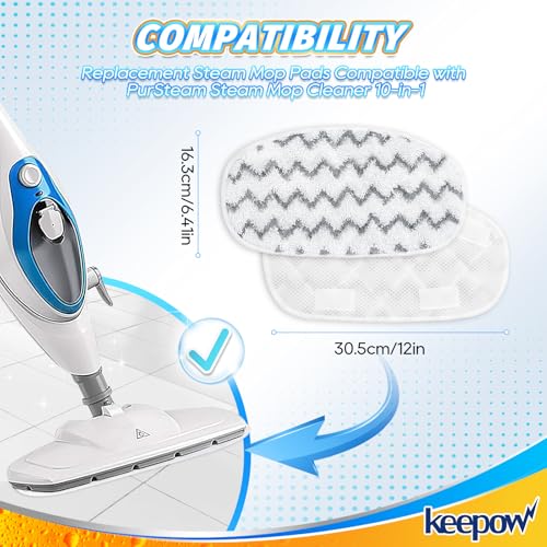KEEPOW 4 Pack Heavy-Duty Steam Mop Pads Compatible with PurSteam ThermaPro 10-in-1, Extra Thick Microfiber Replacement Pads for Deep Floor Cleaning & Sanitizing (ThermaPro 211) - color: White-4 Pack
