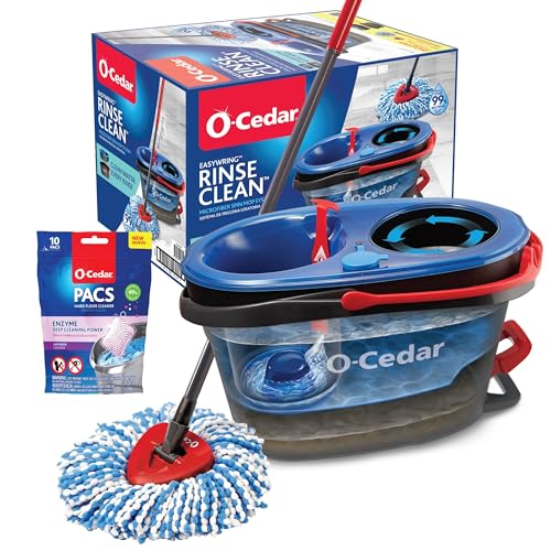 O-Cedar EasyWring RinseClean Microfiber Spin Mop & Bucket Floor Cleaning System with Lavender Pac (Variety Pack) - size: RinseClean + Lavender PACS