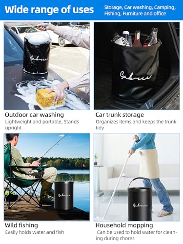 4 Gallon Collapsible Bucket with Handle,Waterproof- Car Wash Bucket Foldable Water Storage Container for Camping Fishing Beach Gardening, Portable Laundry Wash Basin for RV Cleaning Supplies