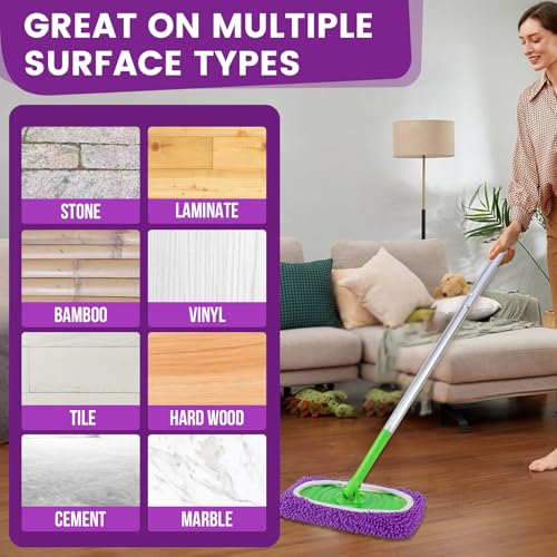6Pcs Reusable Microfiber Mop Pads Compatible with Sweeper Mop, Replacement Wet Mopping pad Refills & Washable Dry Sweeping Cloths for Surface/Hardwood Floor Cleaning (Purple) - color: 6 Pack Purple
