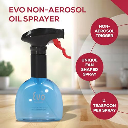 Evo Mini Oil Sprayers, Non-Aerosol for Olive Oil, Cooking Oils, and Vinegars, Blue, 8-Ounce Capacity, Set of 2 - color: Blue