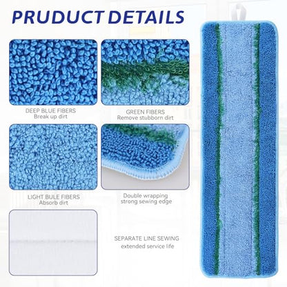 Upgraded Replacement Microfiber Mop Pads for Rubbermaid Commercial 18 Inch Mop 17 Inch Mops, Reusable Wet & Dry Commercial Cleaning Flat Mops System 18" 17" Refill Head for Multi-Surface Floor-8 Pack - color: Upgrades Blue 8pack