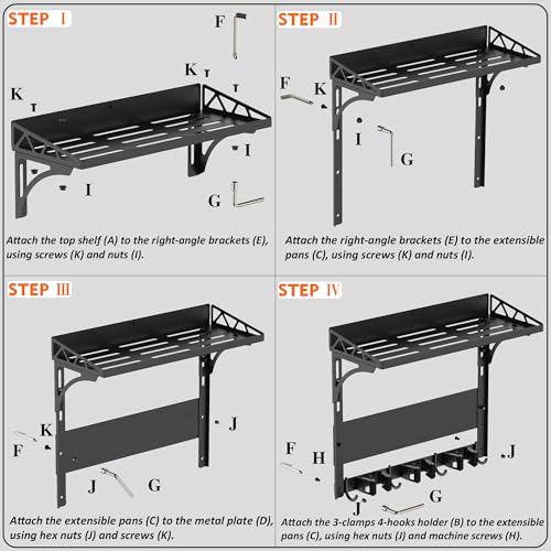 MUTUACTOR Heavy Duty Magnetic Broom Holder,Anti-slip Magnetic Tool Rack with Top Utility Shelf, Easy Assembly Broom Mop Organizer for Refrigerator Metal Cabinet Laundry Room Kitchen,3-Clamps 4-Hooks - style: Heavy Duty Broom Holder with Shelf,1PCS