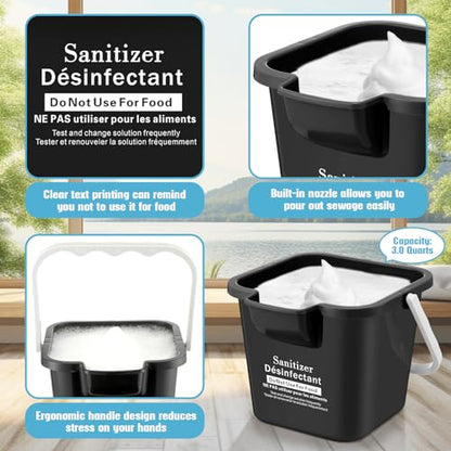 Vesici 6 Sets 3 Quart Cleaning Bucket with Microfiber Cleaning Cloths Small Sanitizing Square Bucket Detergent Plastic Utility Pail with Handle for Household Restaurant Office School Use (Black) - color: Black