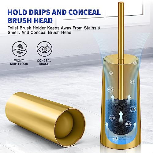 Toilet Brush and Holder, 2 Pack Toilet Brush Stainless Steel, Toilet Bowl Brush for Bathroom Toilet-Ergonomic, Elegant,Durable (Gold) - color: Gold
