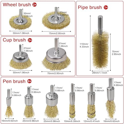 11 Pcs Wire Brush Drill Attachments-Wire Wheel for Drill Set Carbon Steel Cup & End Brushes with Soft Bristles for Metal Stripping,Rust & Paint Removal,Die Grinder Accessories,1/4" Shank
