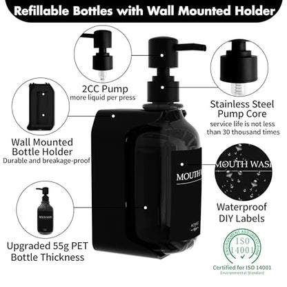 Shampoo and Conditioner Dispenser, Shower Soap Dispenser with 16 Waterproof Labels, Shampoo Dispenser for Shower Wall, Shower Dispenser 3 Chamber No Drill, 17oz, Black - color: Black Bottle + Black Pump