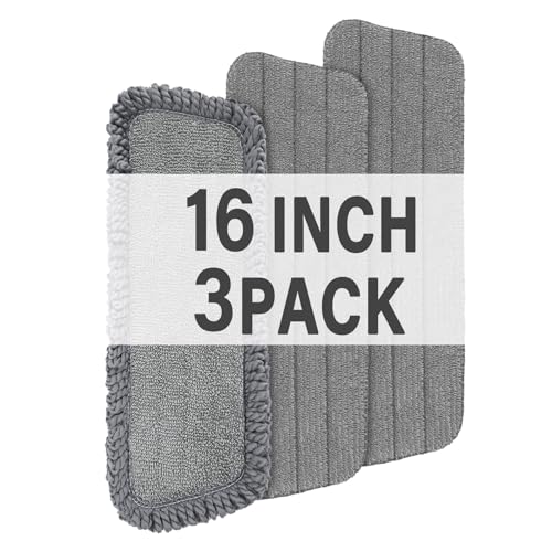 16.5" Microfiber Mop Pads Refills, 3 Pack Reusable Replacement Heads | reusable wet mop refills, machine washable for 14-16 inch spray mops, hardwood floors, dust cleaning & scrubbing - color: 16"grey*3