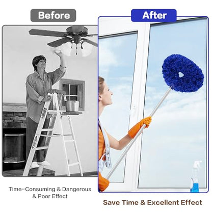 Ceiling Fan Cleaner Duster Reusable Microfiber Ceiling Fan Blade Cleaner Removable Duster with Extension Pole Adjusts 13 to 49.7 Inch for Cleaning Walls Furniture Door Window Top (Dark Blue) - color: Dark Blue